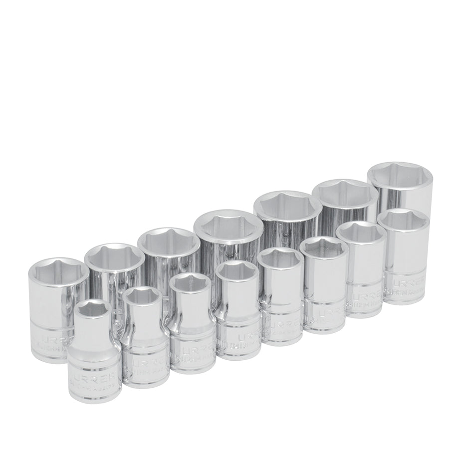 Juego de dados cuadro de 1/2", 6 puntas, métricos, 15 piezas Urrea 54205