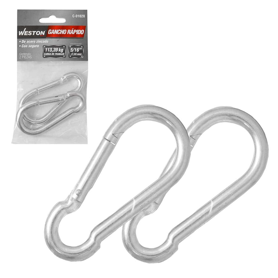 GANCHO RAPIDO ACERO C/SEGURO ZINC 8MM X