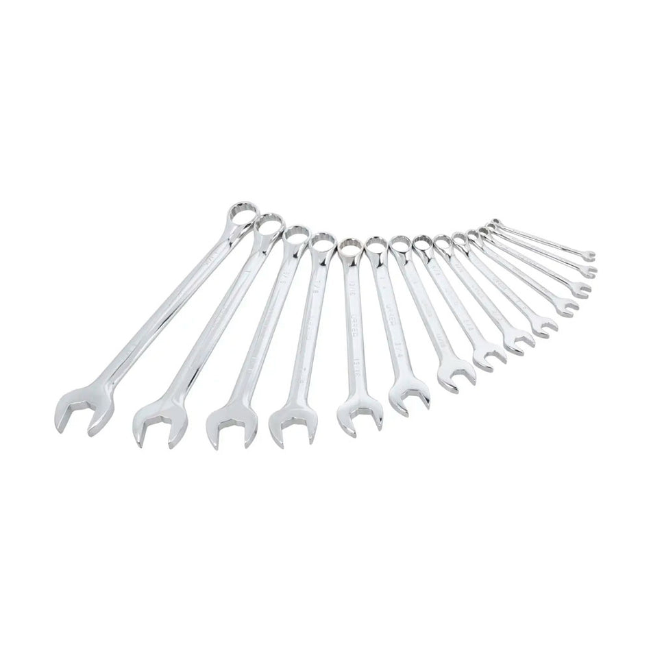 Juego de llaves combinadas pulido espejo en pulgadas, 12 puntas, 14 pz en tubo full color Urrea 1202TF