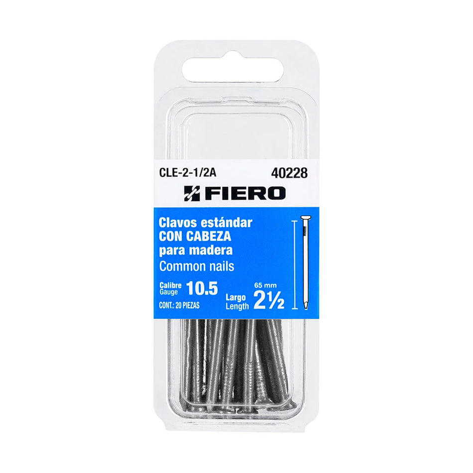 Blíster con 20 clavos estándar 2-1/2' co