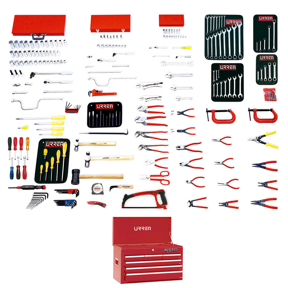 Juego intermedio industrial en pulgadas 215 piezas, con gabinete EX27S6 Urrea 99512