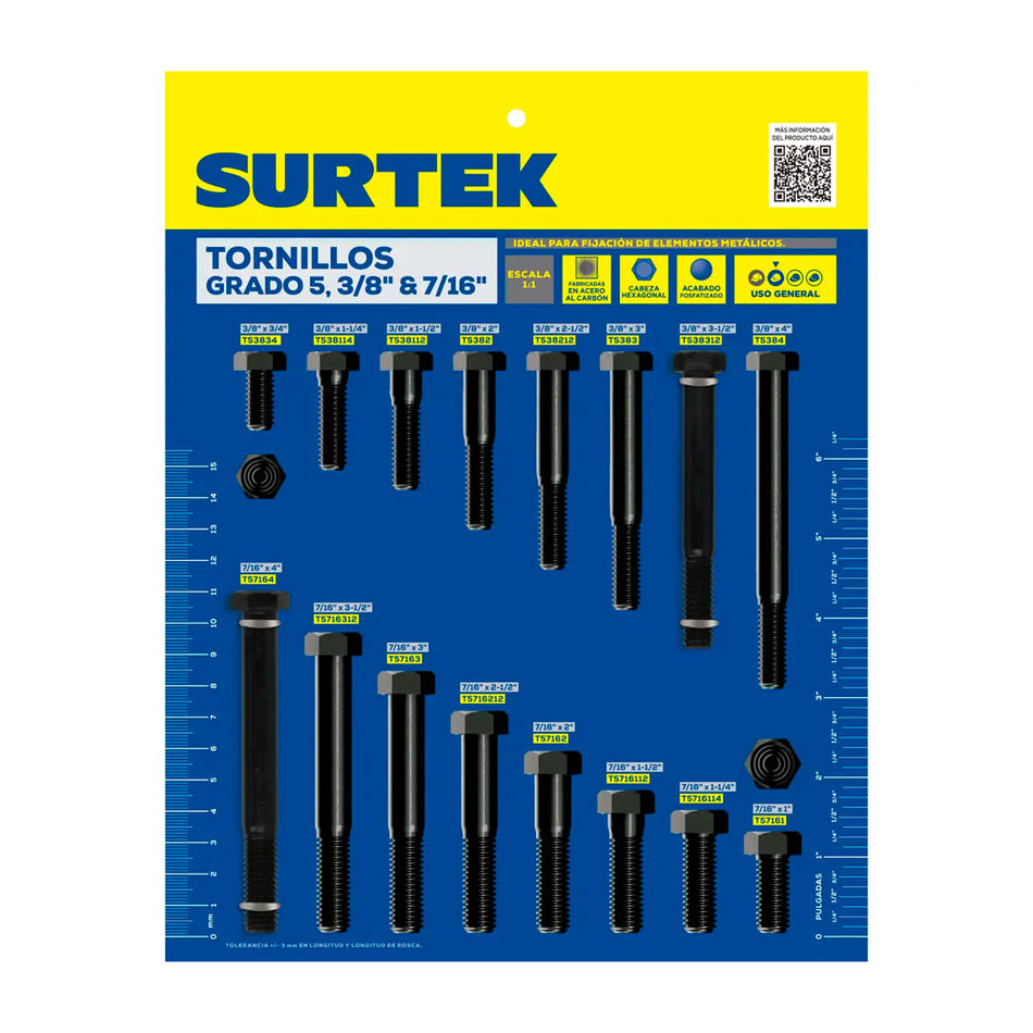 Muestrario de tornillos 5°, 3/8" y 7/16" Surtek MUET12