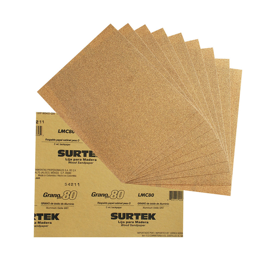 Lija panel cabinet para madera, grano 80 Surtek LMC80