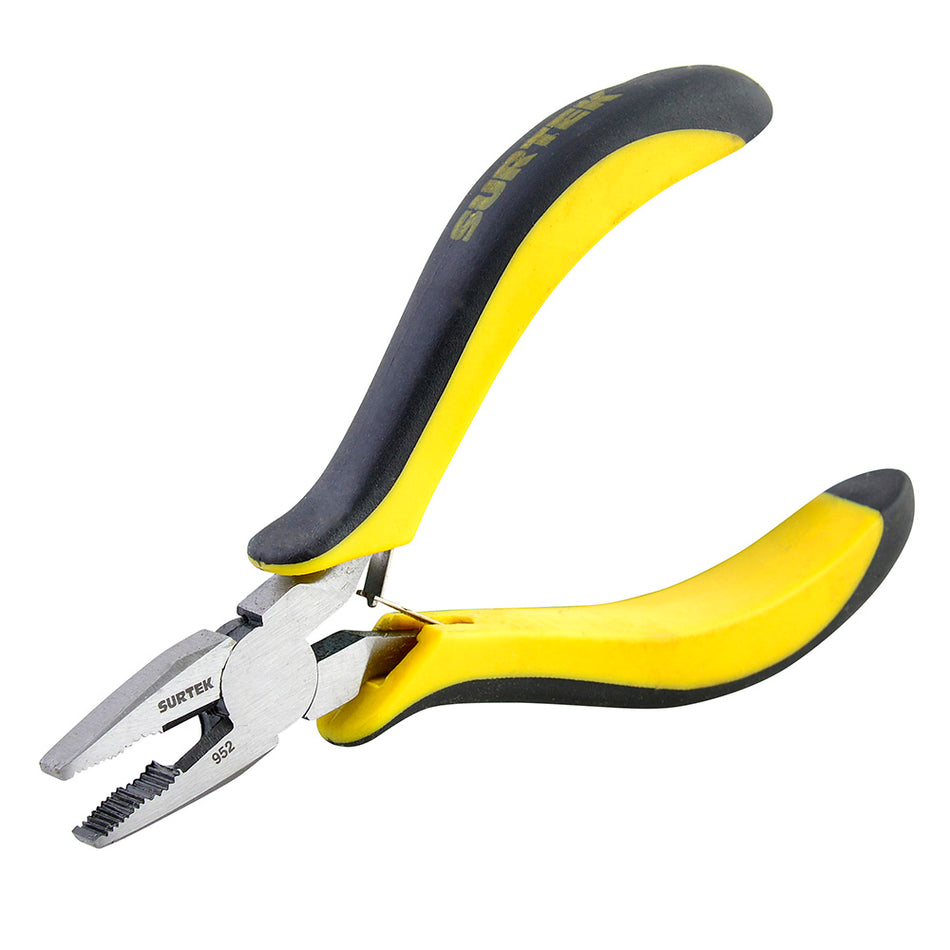 Mini pinza para electrónica con mango bimaterial de 4-1/2" corte lateral Surtek 952