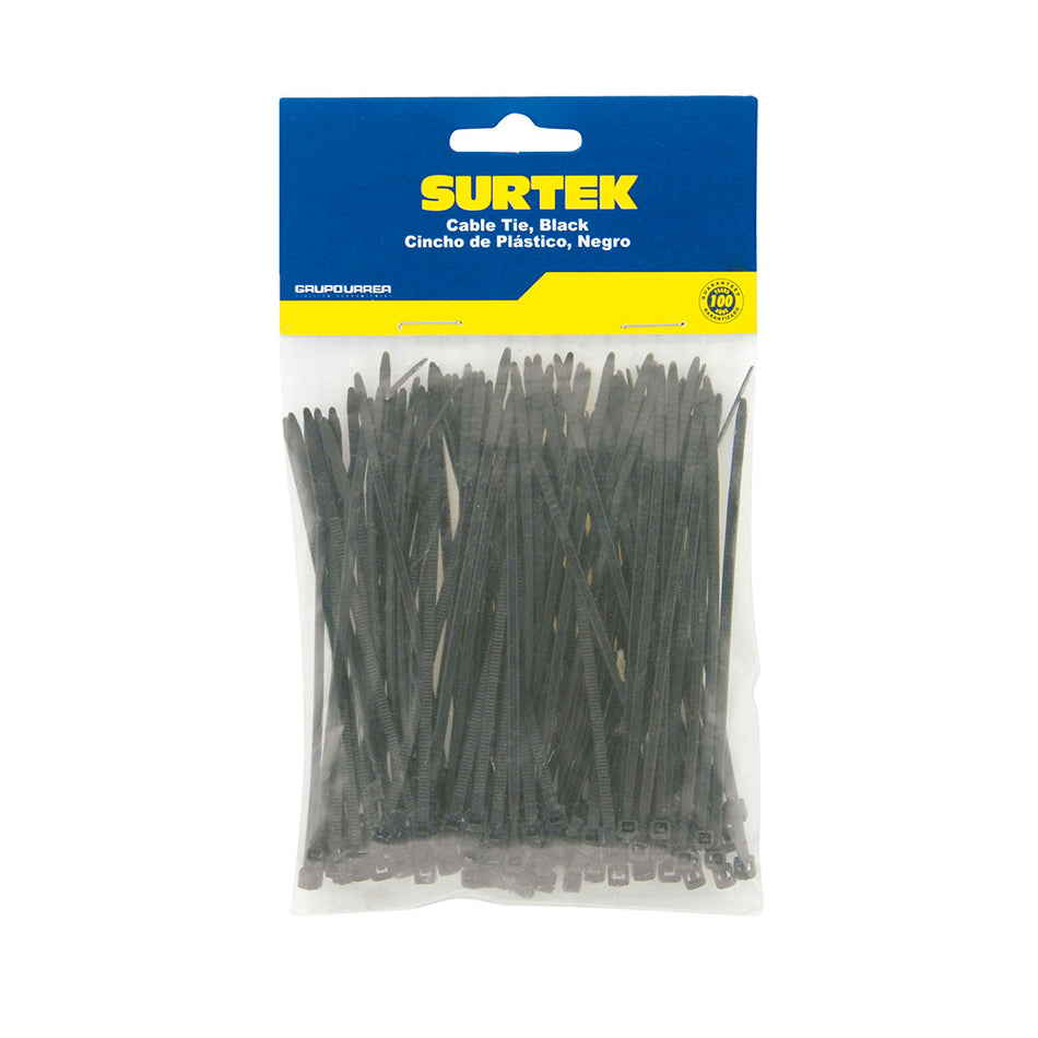 Cinchos plásticos 150 x 3.6 mm, tensión 18 kg de 50 piezas, color negro Surtek 114205