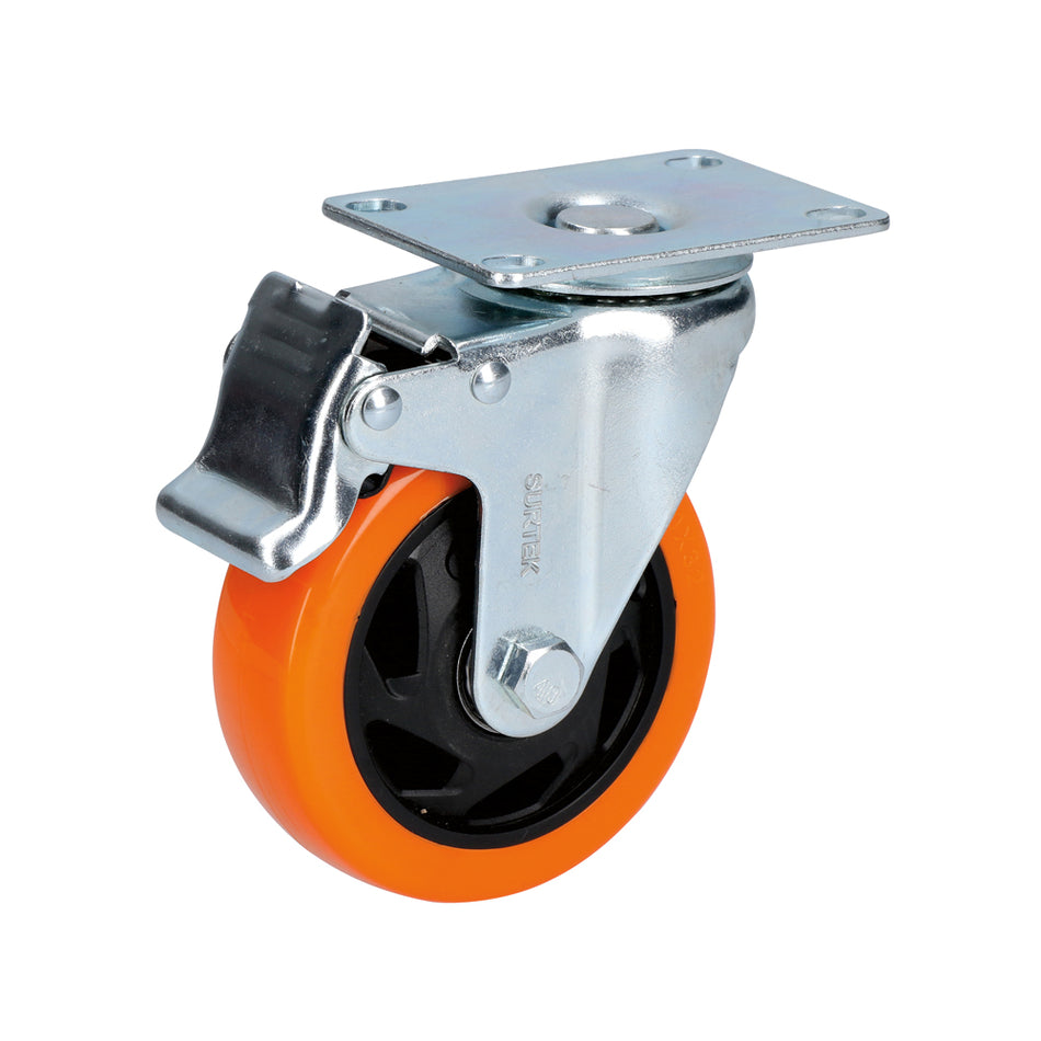 Rodaja de PVC naranja giratoria con freno 4" Surtek RV10B