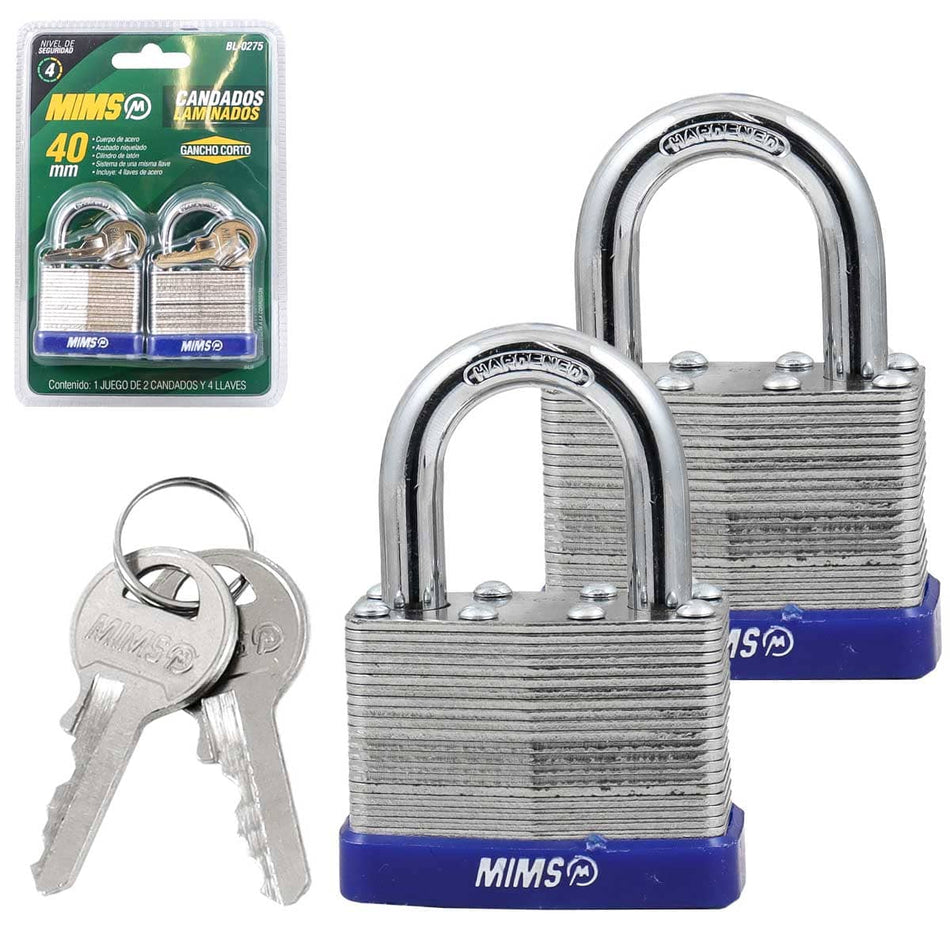 JGO. DE 2 CANDADOS DE ACERO CUERPO LAMIN