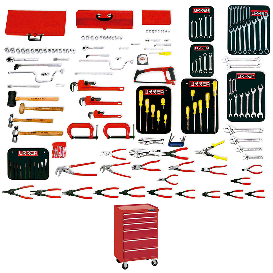Juego intermedio industrial combinado 163 piezas, con gabinete EX27M6 Urrea 99731B