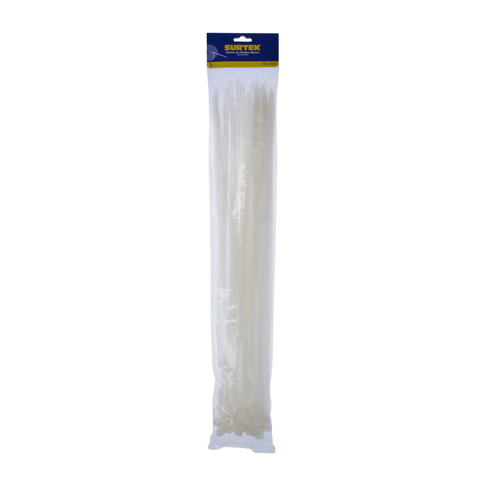 Cinchos plásticos 500 x 7.8 mm, tensión 70 kg de 50 piezas, color blanco Surtek 114229