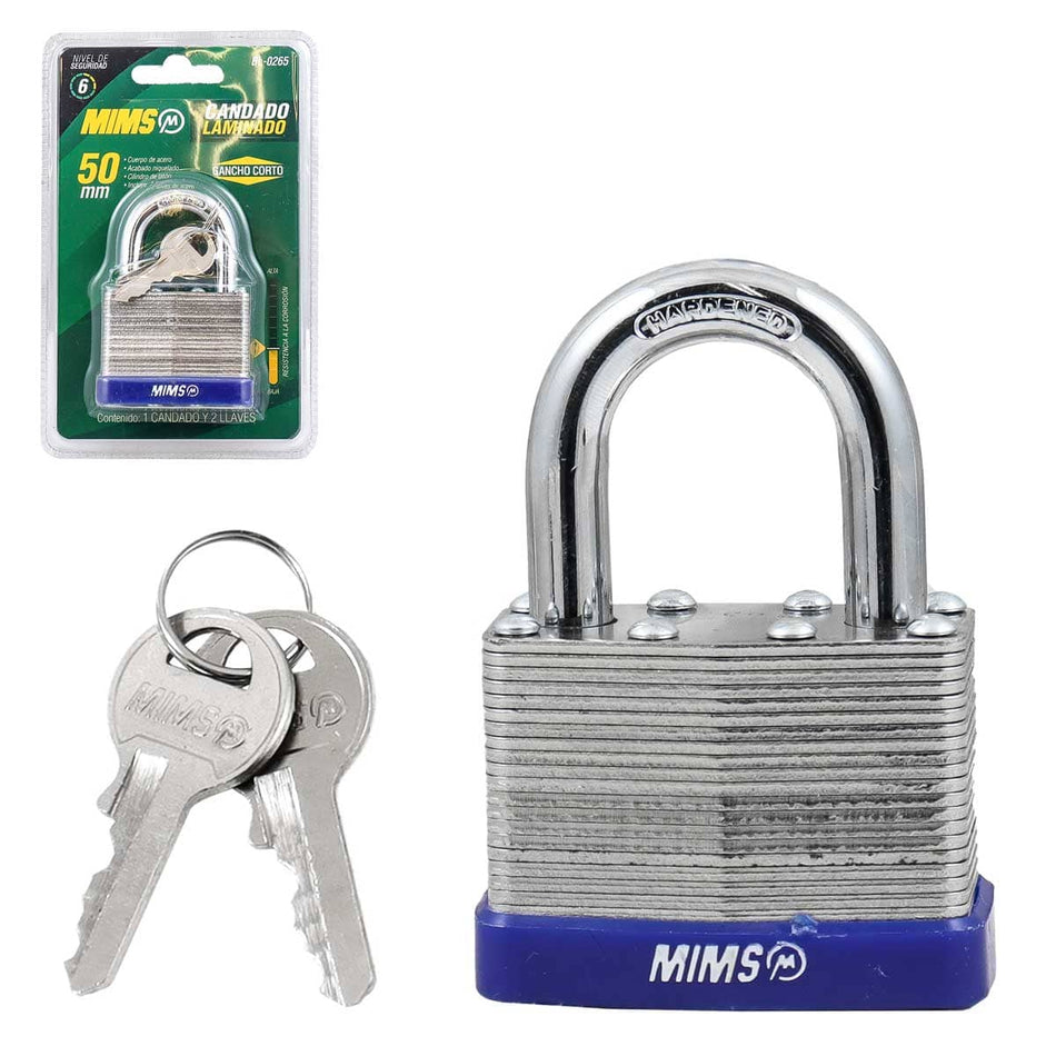 CANDADO DE ACERO CUERPO LAMINADO 50MM C/