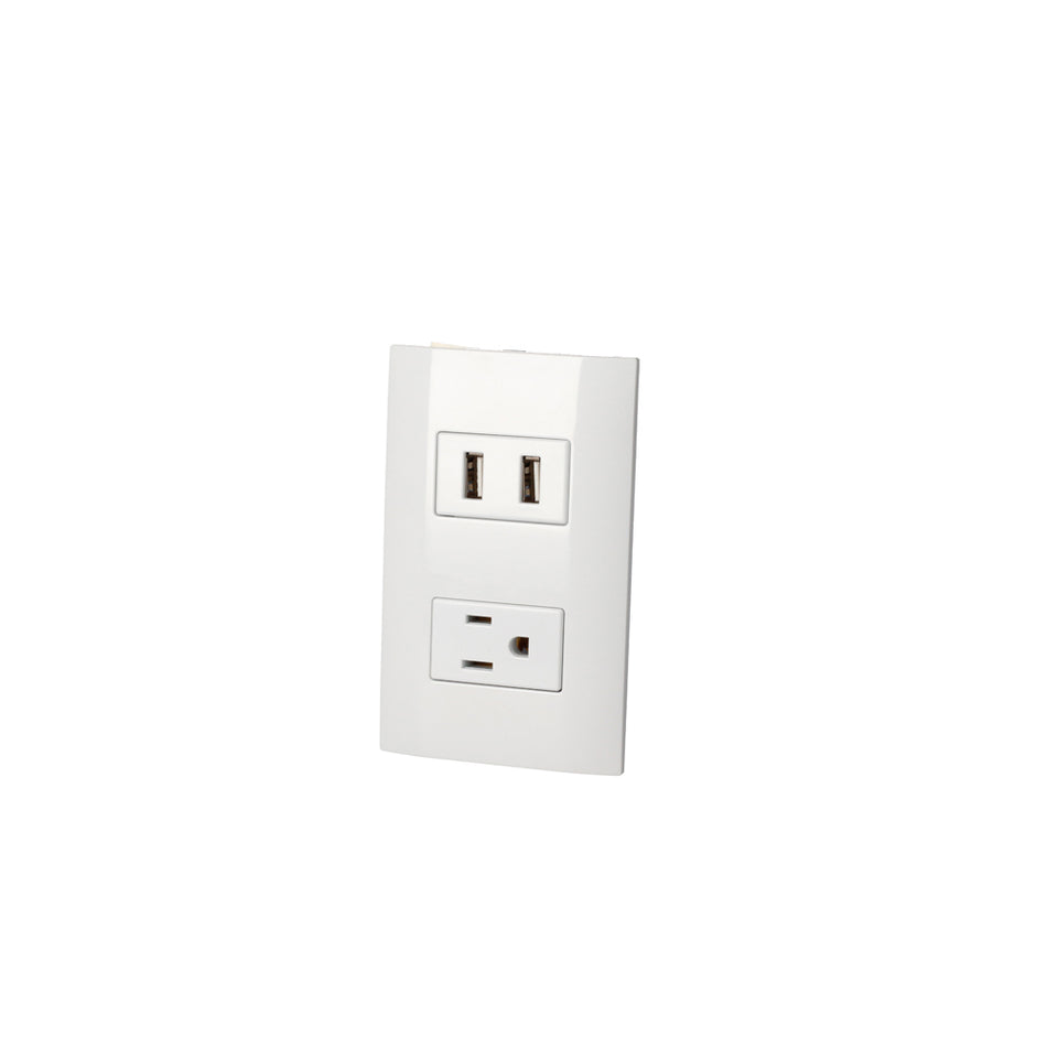 Placa 1 contacto 1 USB doble 1/3, línea Americana, color blanco Surtek P432B