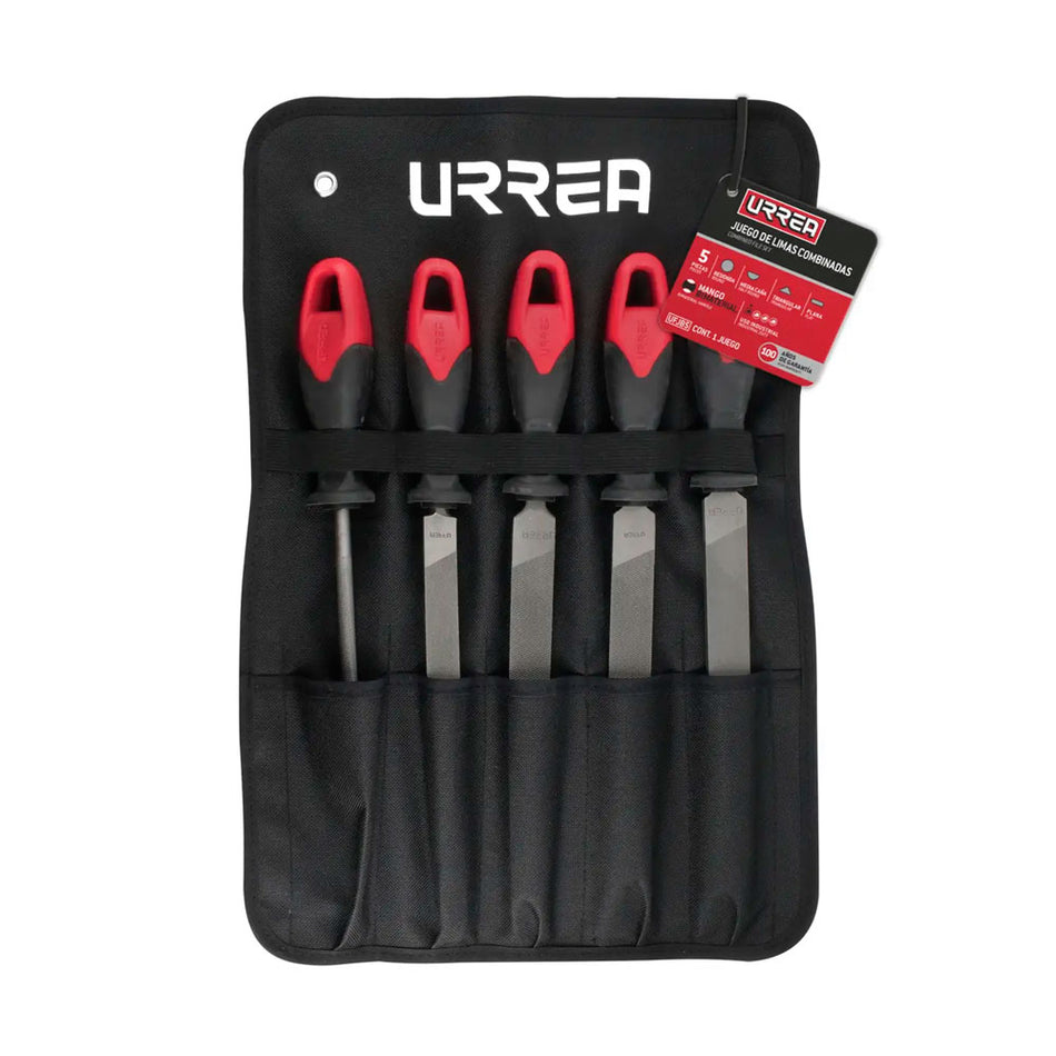 Juego de limas combinadas con mango bimaterial, 5 piezas Urrea UFJB5