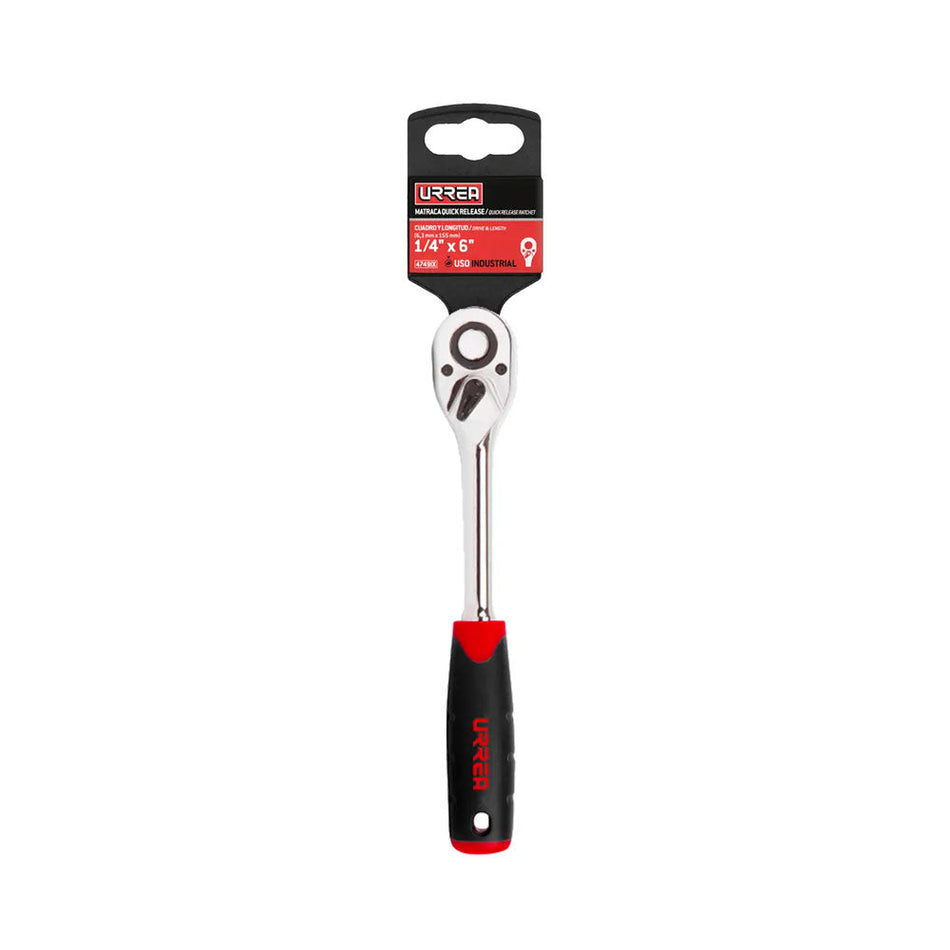 Matraca reversible con mango bimaterial quick release para dado cuadro de 1/4" URREA 4749IX