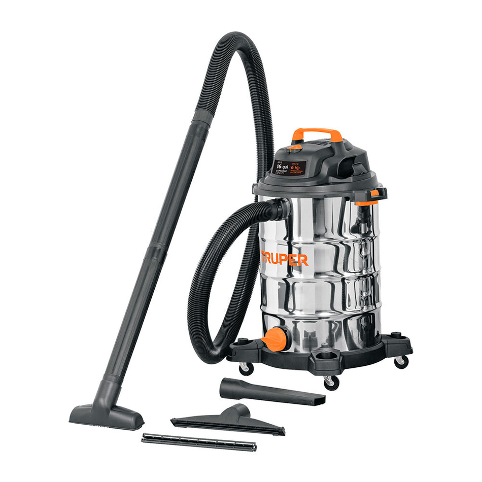 Aspiradora de 16gal en acero inox, sólid