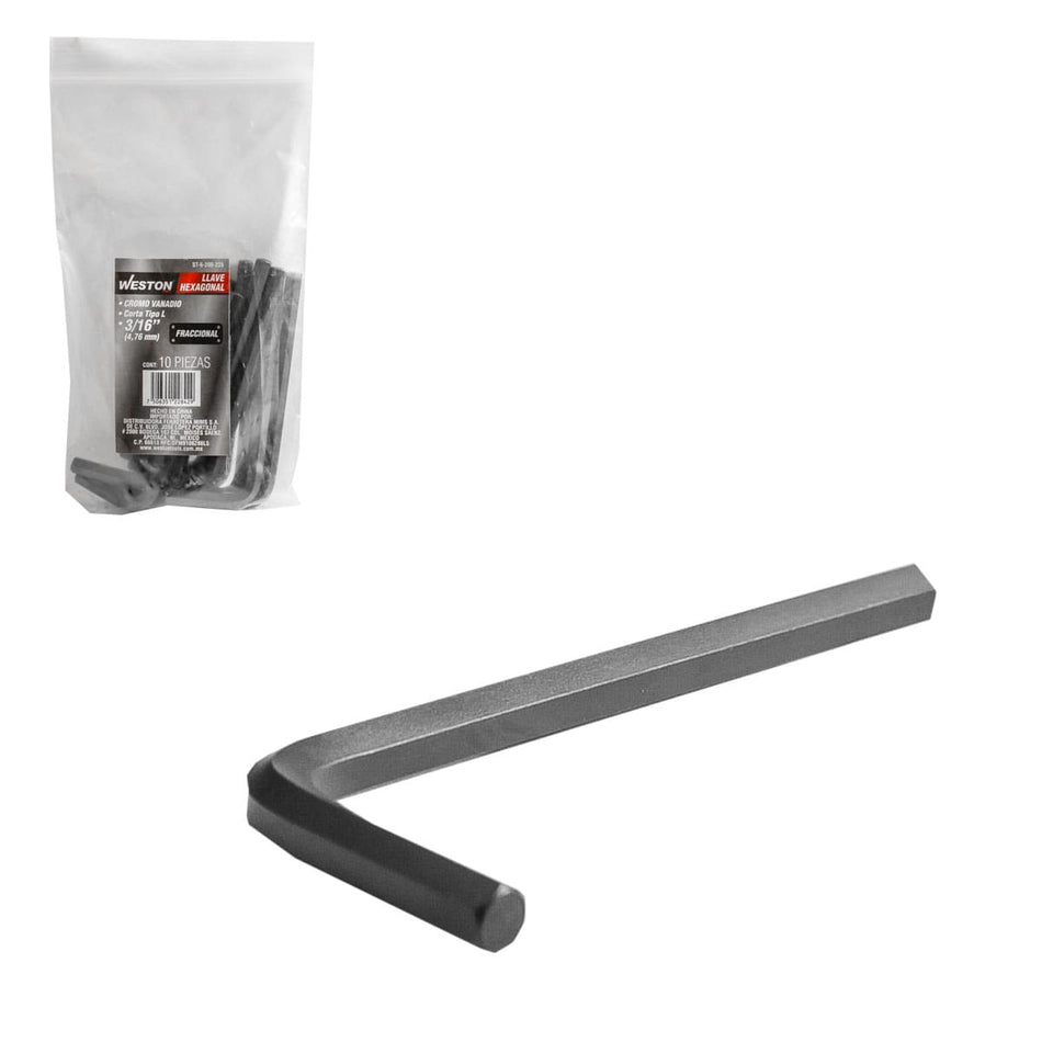 LLAVE HEXAGONAL L CORTA CrV  3/16"  (PRE