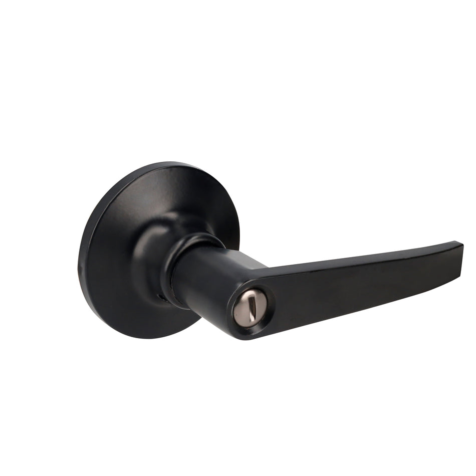 Manija tubular recta función baño, negra, llave estándar, blíster Lock 26MA