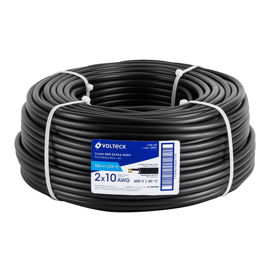 Metro de cable uso extra rudo 2 x 10 AWG
