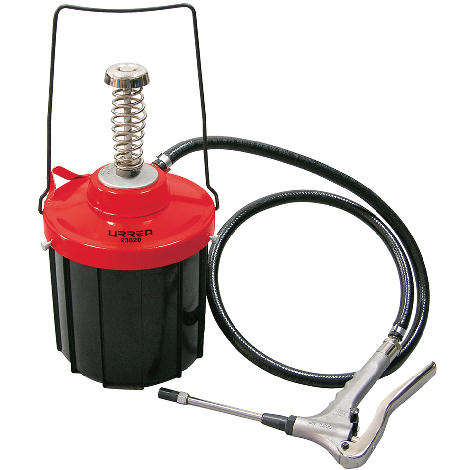 Inyector de grasa con cubeta de alta presión y alto volumen de 5 kg, 10,000 PSI Urrea 23620