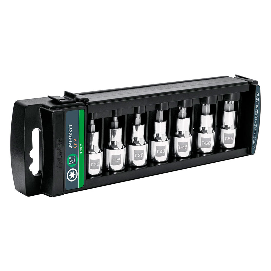 Juego de 7 dados cuadro 1/2' punta torx,