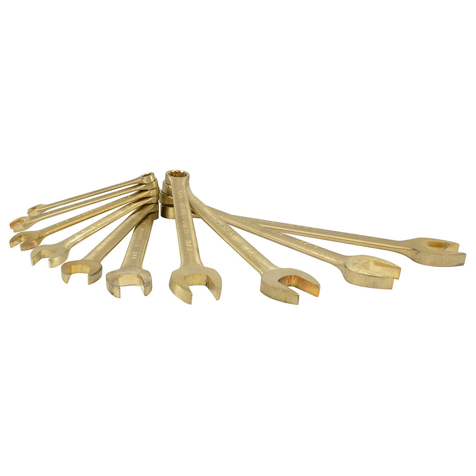 Juego de llaves combinadas de bronce-aluminio antichispa en pulgadas, 12 puntas, 10 piezas Urrea UH1200G