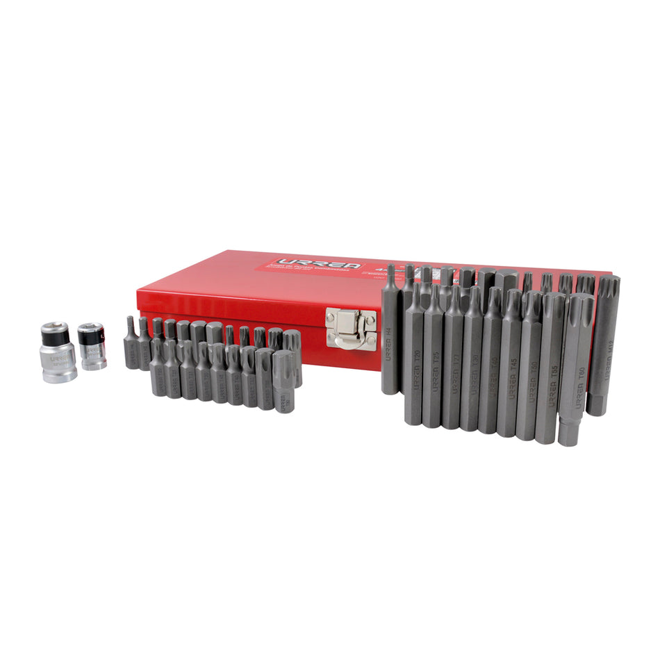 Juego combinado de puntas hexágono de 3/8" con adaptadores,  44 piezas en caja metalica Urrea 60244