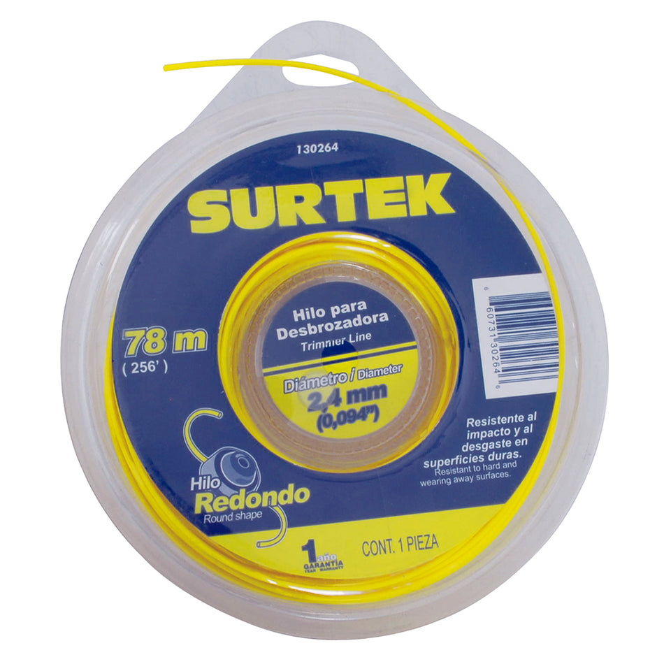 Nailon redondo para desbrozadora doble blíster, 2.4 mm x 78 m Surtek 130264