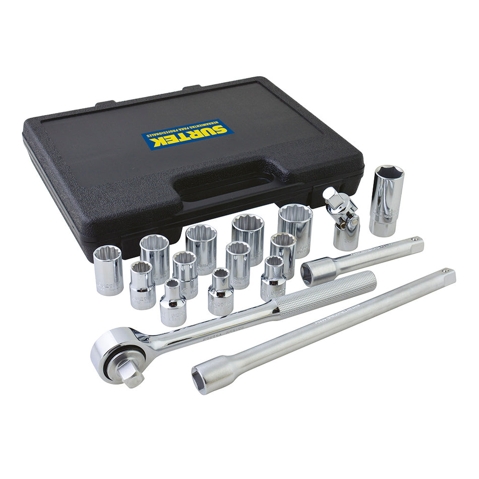 Juego de dados y accesorios cuadro de 1/2" en pulgadas, 17 piezas Surtek F5800