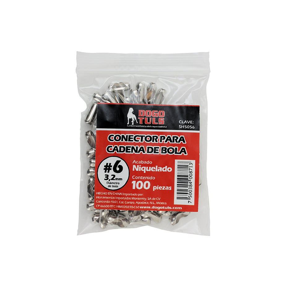 CONECTOR CADENA BOLA #6 3.2 NIQUEL 100pz DOGOTULS SH5056