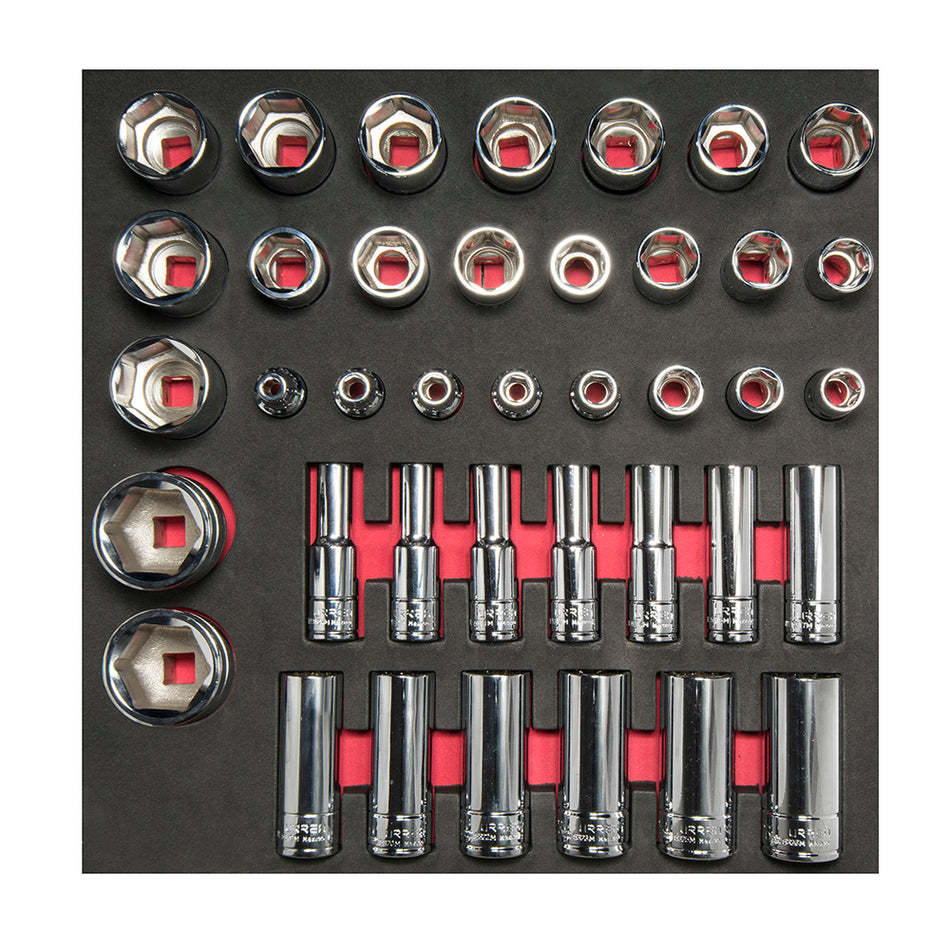 Juego de dados cortos y largos cuadro de 1/2" métricos 39 piezas, CH207-C Urrea CH207