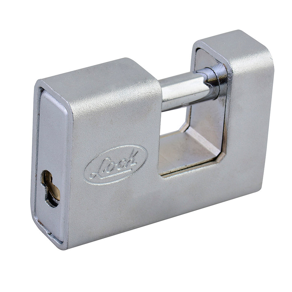 Candado de acero para cortina metálica 80 mm, niquel satinado, llave de puntos Lock L22C80QCBB