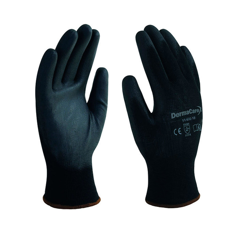 GUANTE POLIESTER NEGRO PALMA POLIURETANO ESPOMEGA 51-600EECH