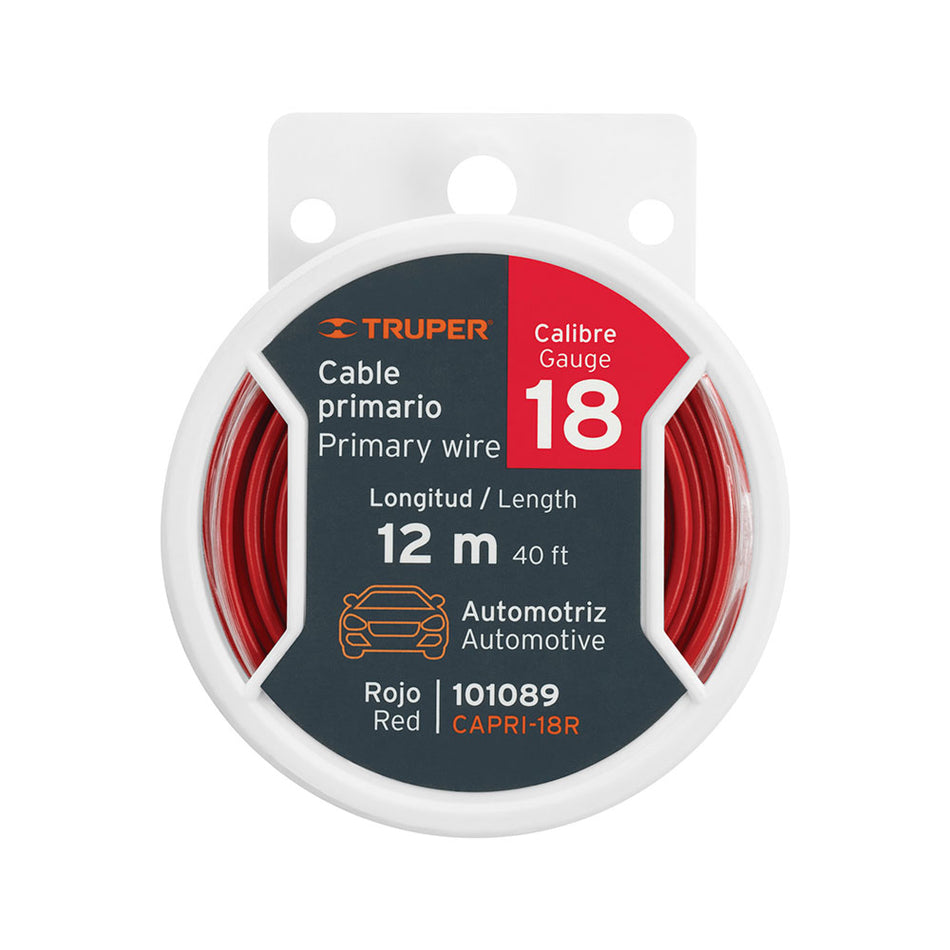 Carrete con 12 m de cable primario rojo