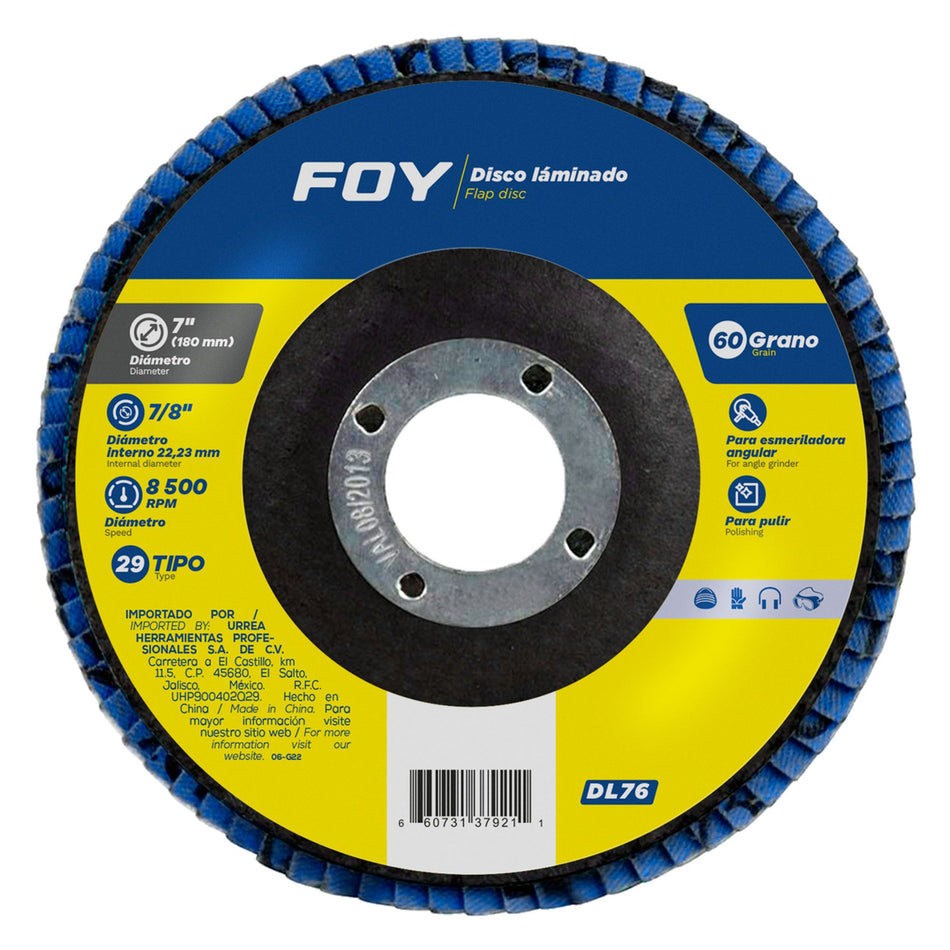 Disco laminado tipo 29 grano 60, 7" Foy DL76