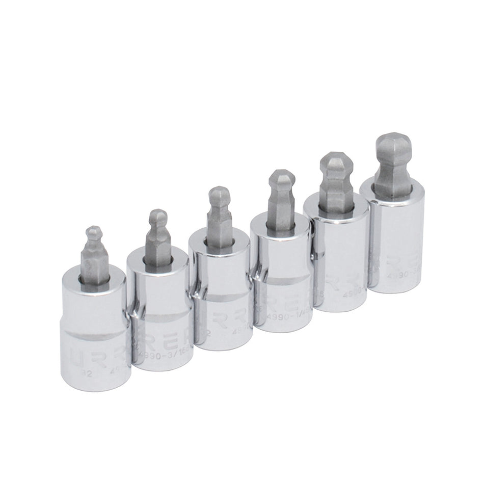 Juego de dados punta hexagonal tipo bola cuadro de 3/8", en pulgadas, 6 piezas Urrea 4900BD