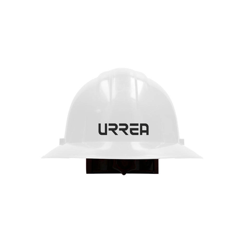 Casco de seguridad con ajuste de matraca ala completa de 4 puntos, color blanco Urrea USH04W