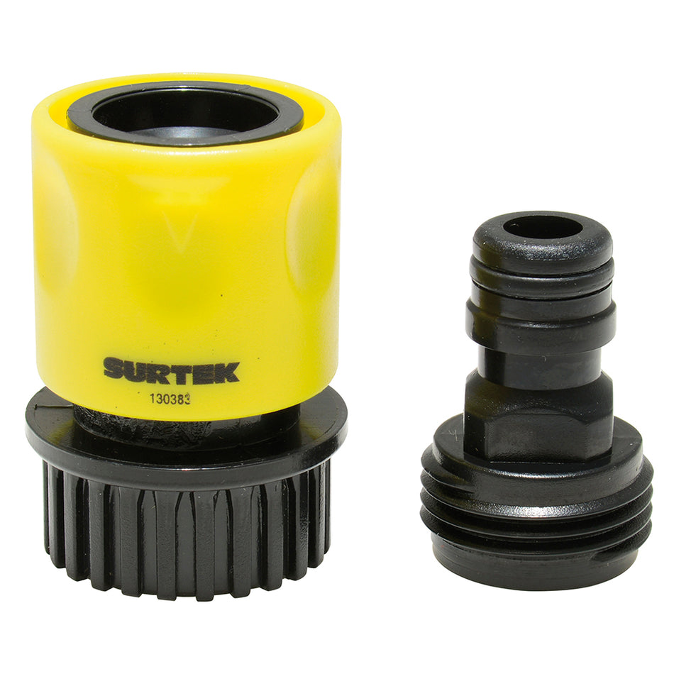 Juego de conectores para manguera de riego con sistema clic y adaptador 3/4" GHT,2 piezas Surtek 130383