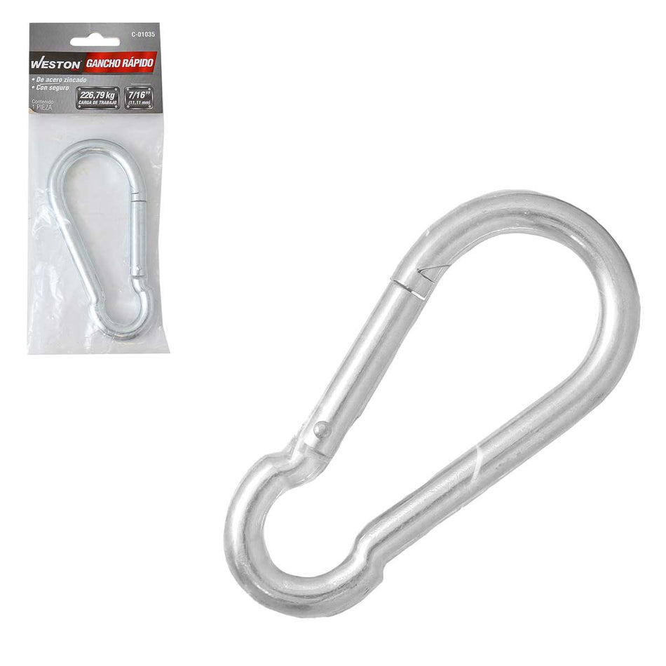 GANCHO RAPIDO ACERO C/SEGURO ZINC 11MM X