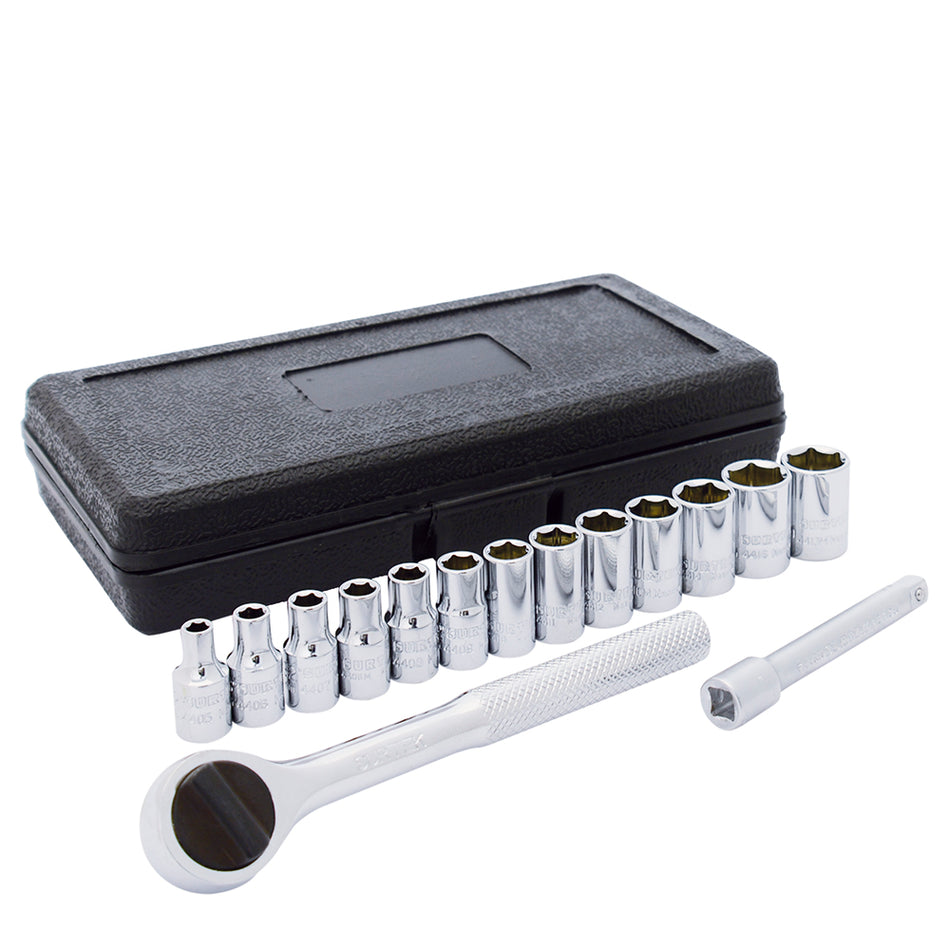 Juego de dados y accesorios cuadro de 1/4" combinado, 15 piezas Surtek F4400M