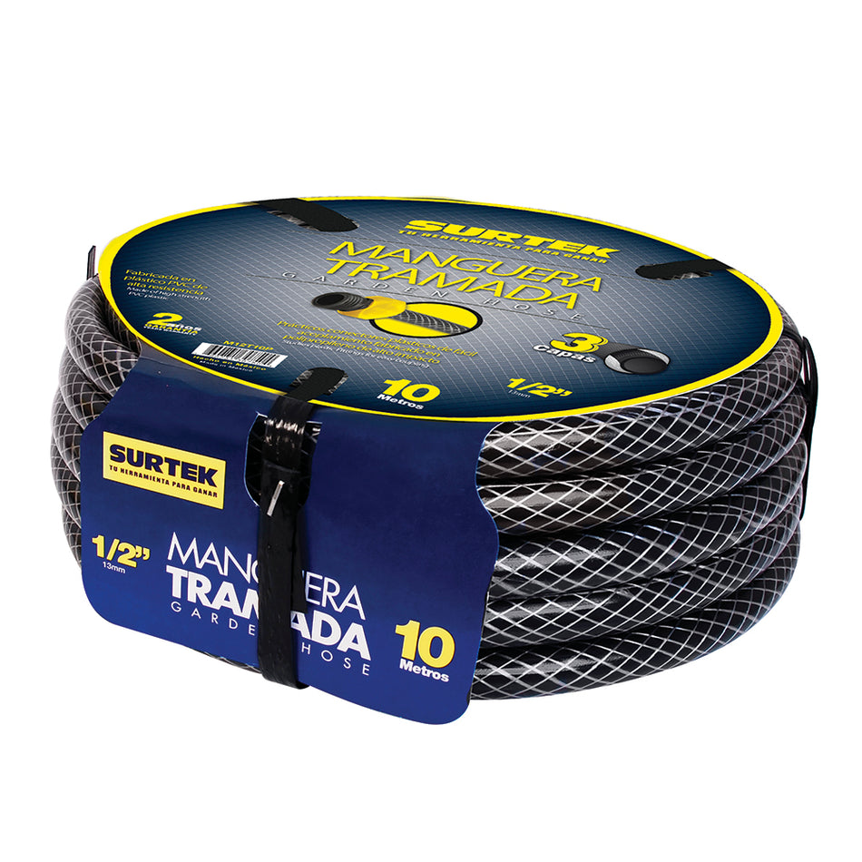 Manguera para jardín tramada gris con conector plásticos 1/2", 15 m Surtek M12T15P