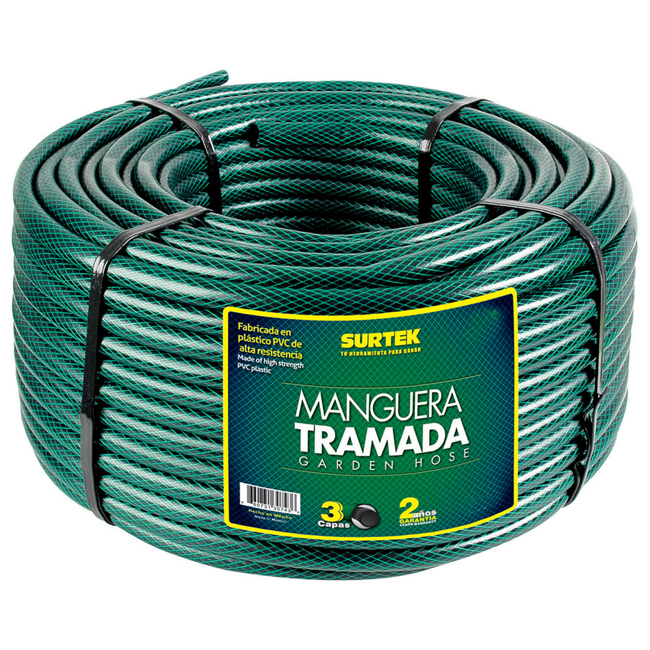 Manguera para jardín tramada verde en rollo 3/4", 100 m Surtek M34T100