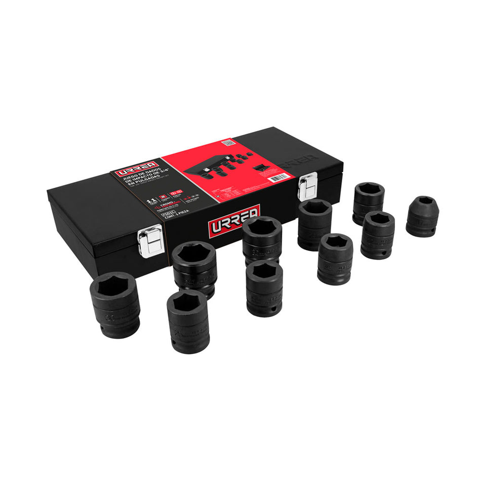 Juego de dados de impacto cuadro de 3/4", 6 puntas, en pulgadas, 10 piezas Urrea 7501C