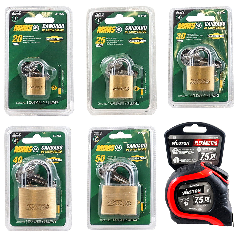 CANDADO LATON SOL 20MM;25MM;30MM;40MM;50