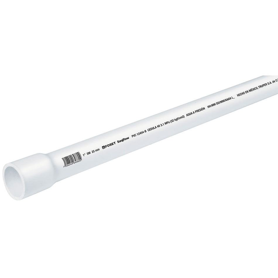 Tubo de 1' de PVC hidráulico cédula 40,