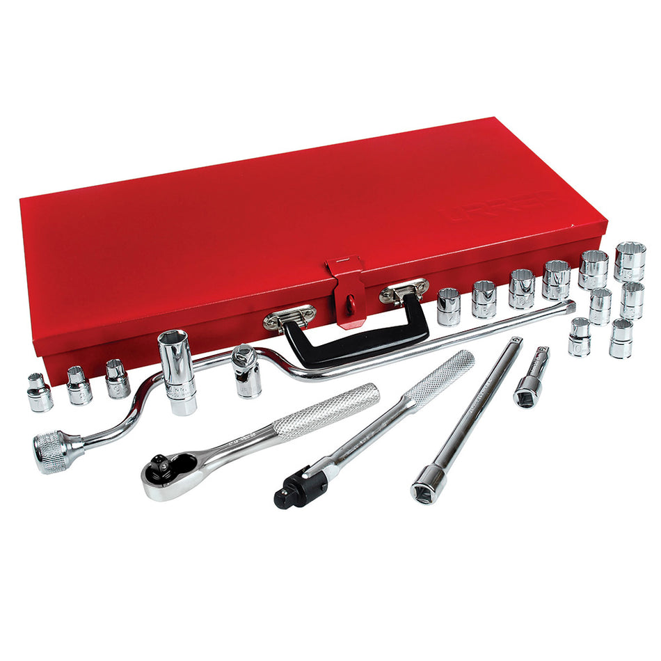 Juego de dados y accesorios cuadro de 3/8" métrico, 21 piezas Urrea 5200M