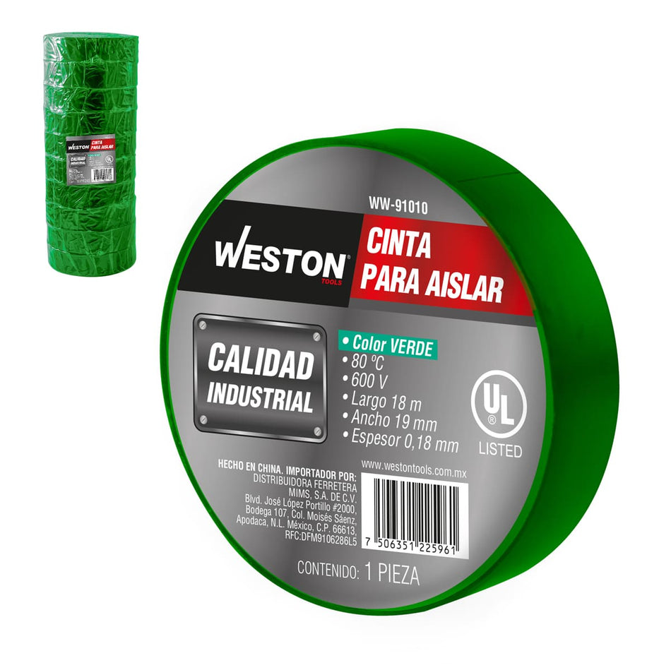 CINTA PARA AISLAR 18 m X 19 mm COLOR VER
