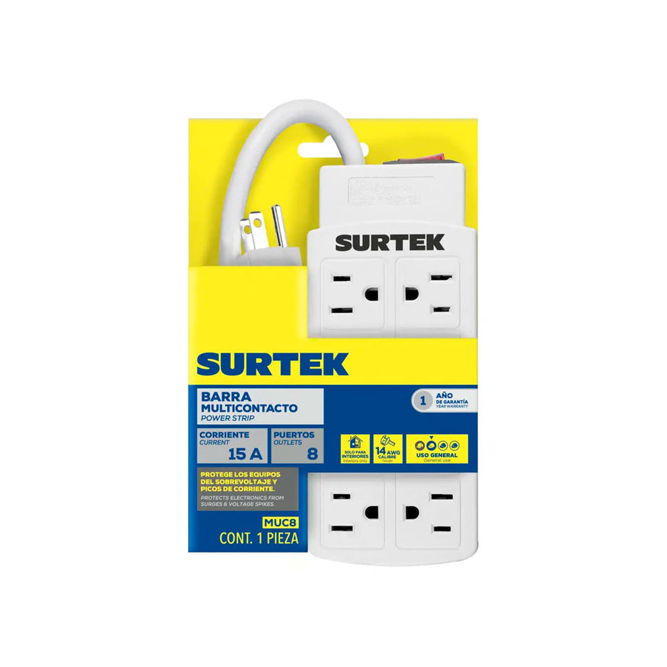 Barra multicontacto 8 entradas cable 60 cm Surtek MUC8