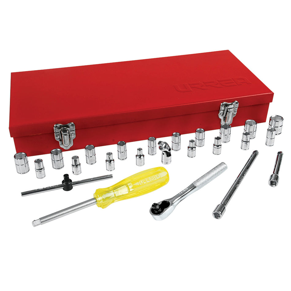 Juego de dados y accesorios cuadro de 1/4" combinado, 25 piezas Urrea 4700CM