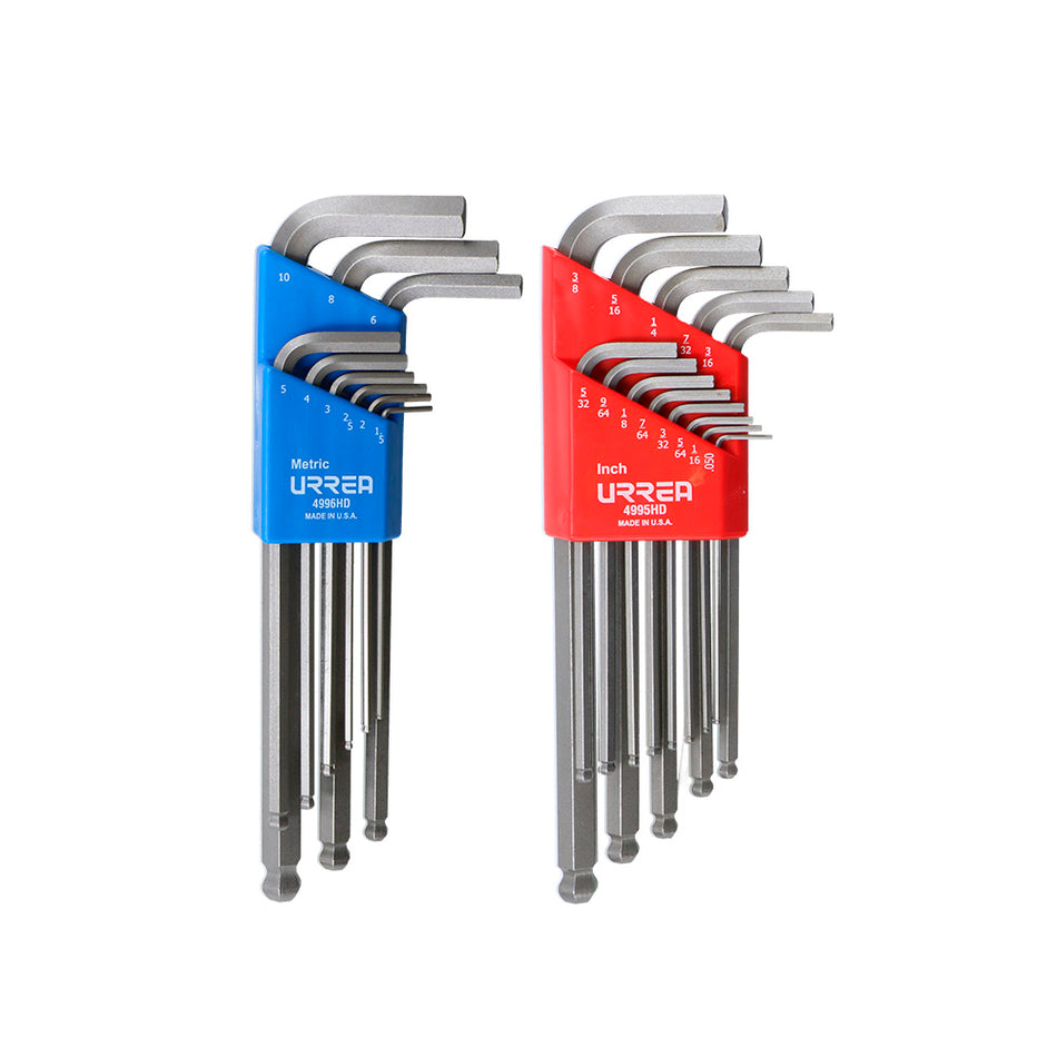 Juego de llaves hexagonales tipo "L" punta de bola, combinadas, 22 piezas en blíster Urrea 49822HD