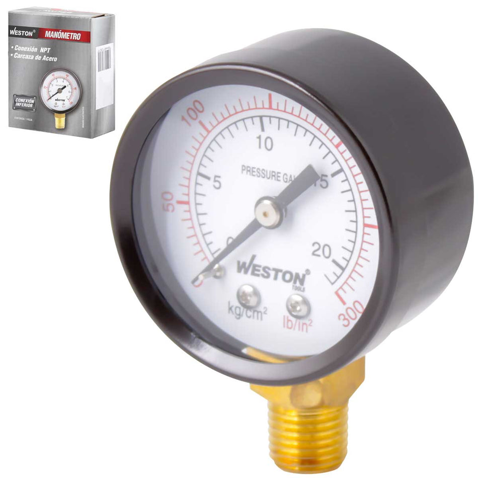 MANOMETRO 2" 1/4" NPT 21KG/300LBS, WESTO