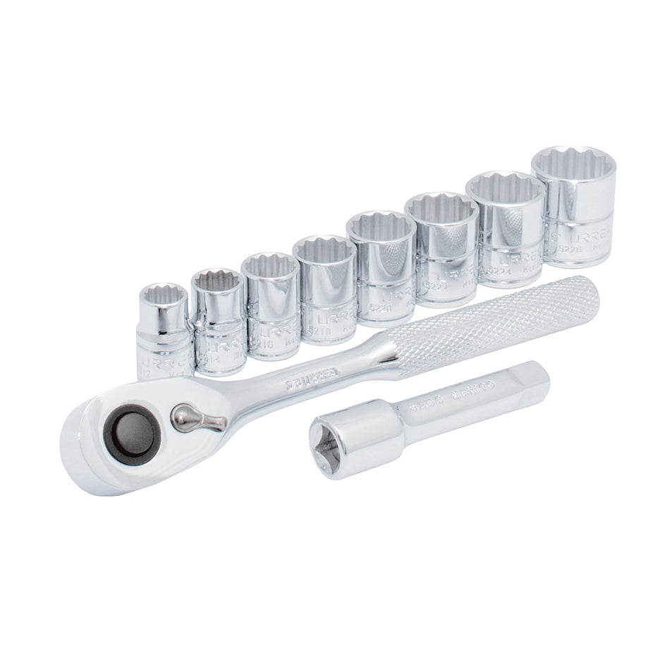 Juego de dados y accesorios cuadro de 3/8" métrico, 10 piezas Urrea JBUA02M